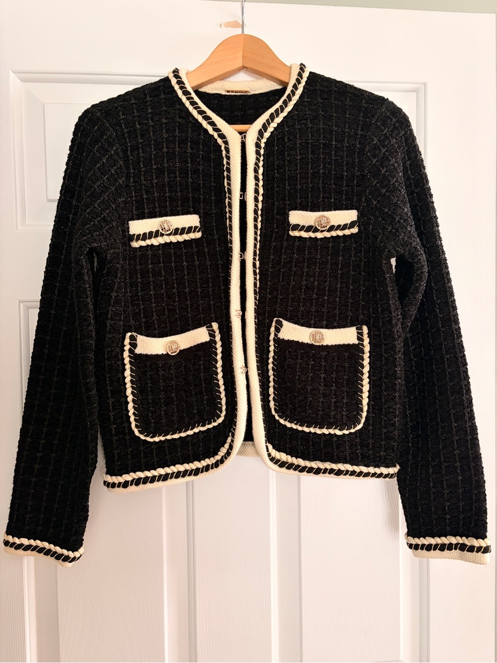 Elie Tahari Black & Cream Tweed Jacket Size Small